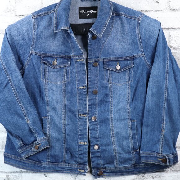 Blossom Women's Jean Denim Jacket Casual Button Down Stretch Stone Wash Size 2X - Picture 9 of 15